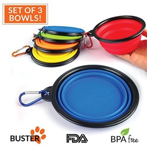 Collapsible-Travel-Dog-Bowl-Set-of-3-by-Buster-Pets-Carabiners-Included-Perfect-Dogs-Food-Water-Bowl-Dishwasher-Safe-Premium-Food-Grade-Silicone-BPA-Free-Happiness-Guaranteed-0